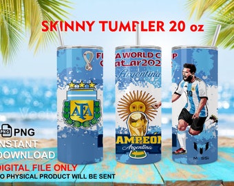 Ontwerp Taps toelopend en recht digitaal ontwerp Argentinië Campeón 20oz skinny tumbler PNG transparante achtergrond voor sublimatie
