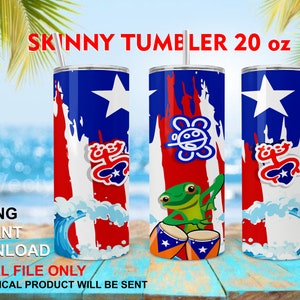 20oz Skinny Tumbler Design Tapered and Straight Digital Design Puerto Rico Coqui, Taino Sun,  Frog, PR, Background PNG for Sublimation