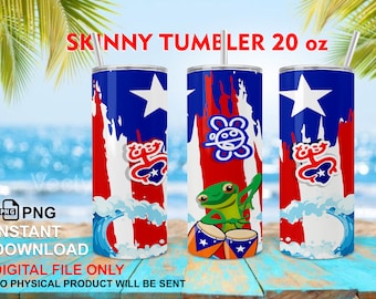20oz Skinny Tumbler Design Taps toelopend en recht digitaal ontwerp Puerto Rico Coqui, Taino Sun, Kikker, PR, Achtergrond PNG voor sublimatie