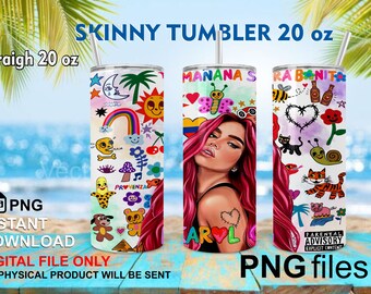 20oz Skinny Tumbler Straight Digitaal Ontwerp Mañana Sera Bonito, KG, Karol G, Tumbler Ontwerp en Achtergrond PNG voor Sublimatie