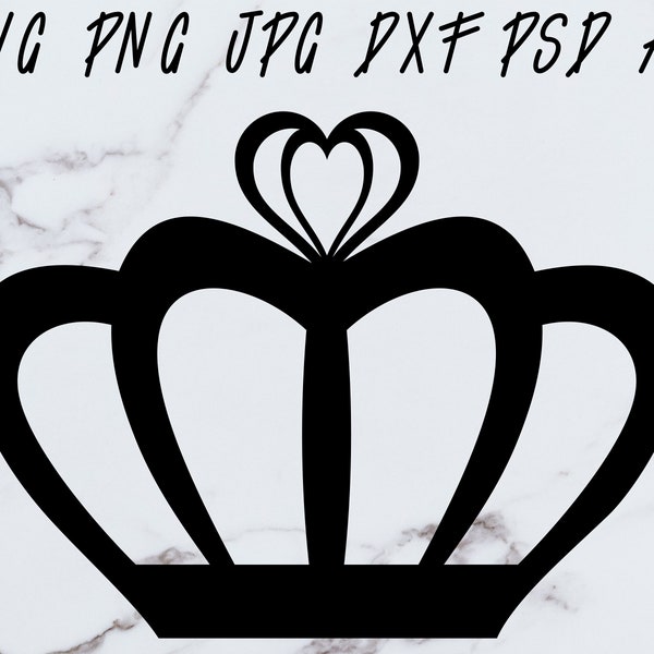 Crown Heart SVG | Heart Tiara SVG | Princess / Queen of Hearts | Cuttable Files for Cricut / Silhouette / Glowforge Etc. | Valentine's Day