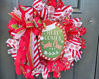 Christmas Wreath for Front Door, Santa Claus Wreath, Christmas Wreath, Christmas Decorations, Red and Green Wreath, Large Christmas Wreath
