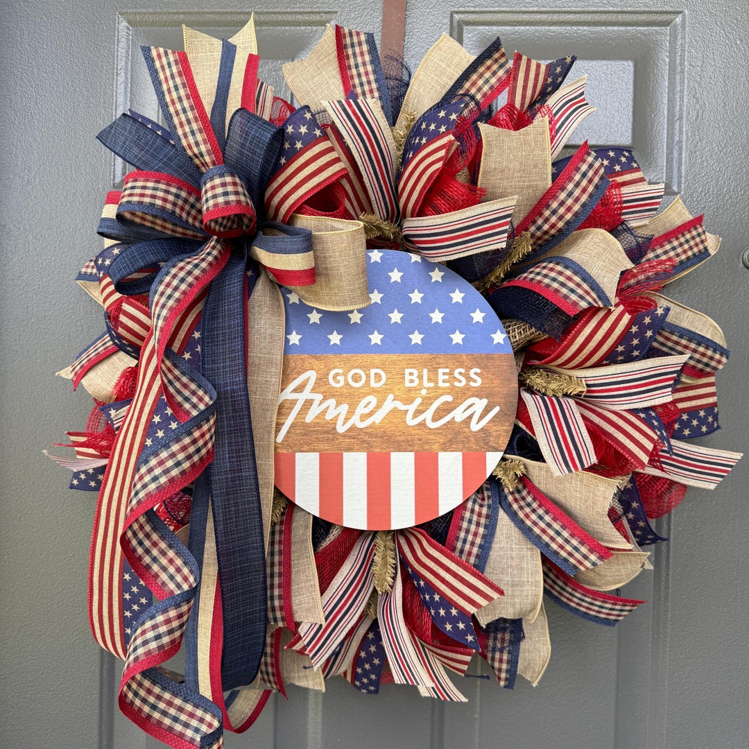 Primitive Patriotic Wreath, Rustic Americana Door Decor, Farmhouse 4th ...
