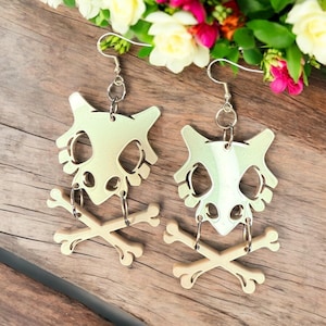 Q Bone Face Crossbones Acrylic Earrings