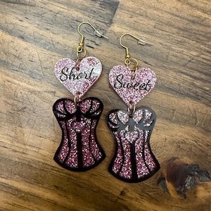 Pop Singer Corset Pink Glitter Acrylic Earrings