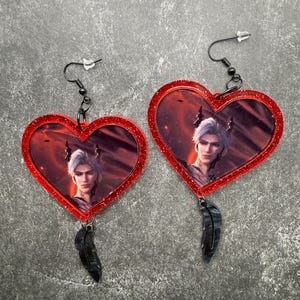 LADS Sylus Heart Feather Acrylic Earrings