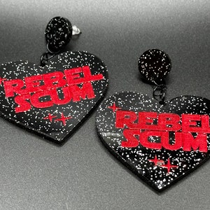 Rebel Scum Acrylic Heart Earrings