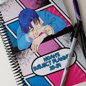 Adorable Anime Personalized Subject Planner &quot;Girl Trouble&quot; School Weekly Planner with Stickers!  Anime Kawaii Manga Style!