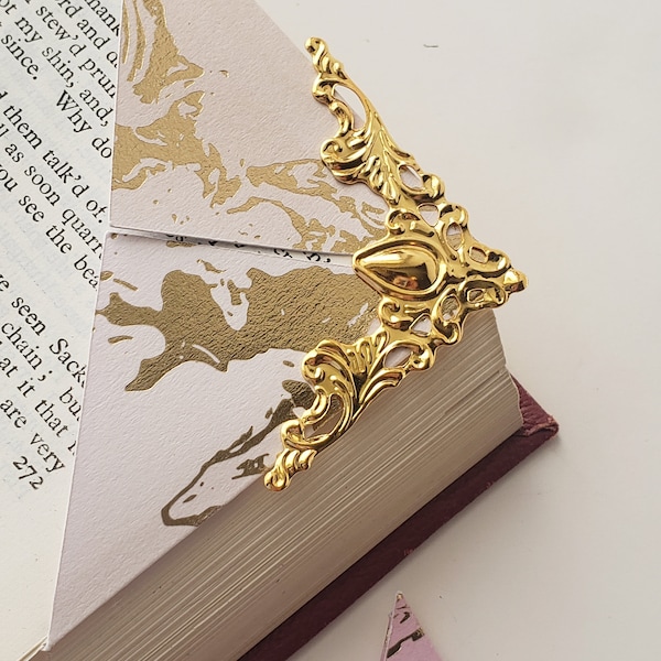 Beautiful Marbled Corner Bookmarks - Gold Collection; Embossed with Gold-tone Foil; Accented with Decorative Gold Corner Protectors