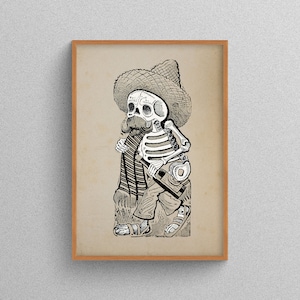 Vintage Mexican Day of the Dead Drinking Skeleton Print - Halloween - A5 A4 A3 Poster