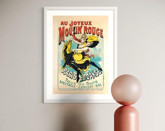 Moulin Rouge Paris qui Danse Vintage Poster | Belle Epoque Cabaret Print (Digital Download)