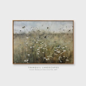 Muted Summer Scenic Wild Flower Meadow Vintage Painting • Soft Tones Field Landscape Wall Art Decor • Printable Download