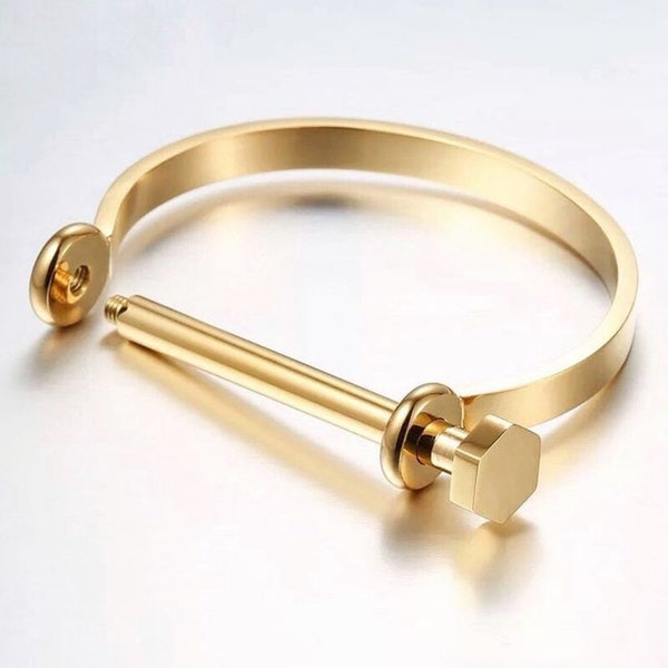 18K Gold Plated Stainless Steel Screw Bangle Geometric Jewelry Vintage Jewelry Vintage Earrings Unique bangle chunky jewelry gold bracelet