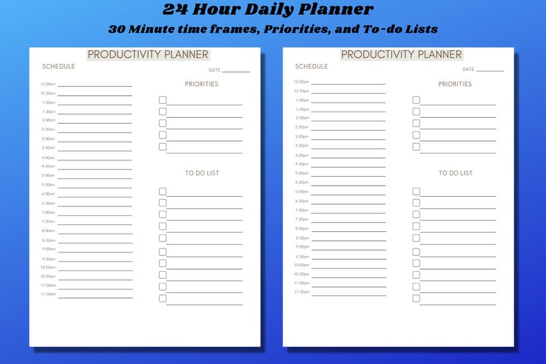 24 Hour, Printable, Daily Planner Template - Etsy