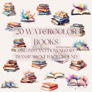 Watercolor Books PNG Digital Download Commercial Use Aesthetic Book School Clipart Transparent Background