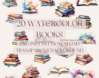 Watercolor Books PNG Digital Download Commercial Use Aesthetic Book School Clipart Transparent Background