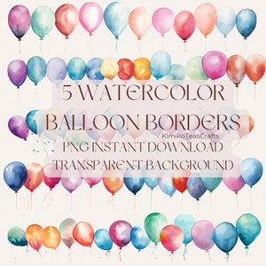Watercolor Balloon Borders Frame PNG Transparent Background Digital Download Commercial Use Aesthetic