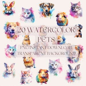 Watercolor Pets Rainbow Splash PNG Digital Download Commercial Use Dogs Cats Puppy Kitten Guinea Pig Bunny Rabbit