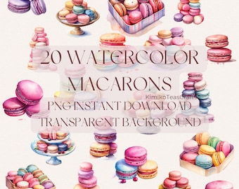 Watercolor Macarons PNG Clip Art Digital Download Macaron Aesthetic Commmercial Use Transparent Background