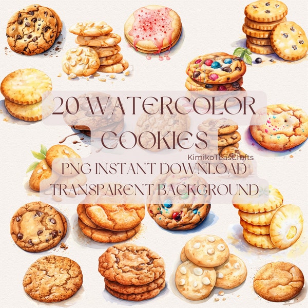 Watercolor Cookies PNG Digital Download Cookie Aesthetic Clipart Commercial Use Transparent Background