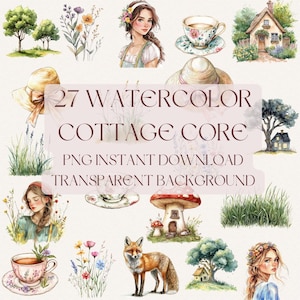 Watercolor Cottage Core PNG Digital Download Cookie Aesthetic Clipart Commercial Use Transparent Background Wildflowers Forest
