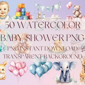 50 Watercolor Baby Shower Digital Instant Download PNG Transparent Background Aesthetic PNG Commercial Use Baby Clipart Stroller Crib