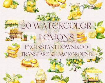 Watercolor Lemon PNG Instant Download Transparent background clipart Lemon desserts Lemonade Stand