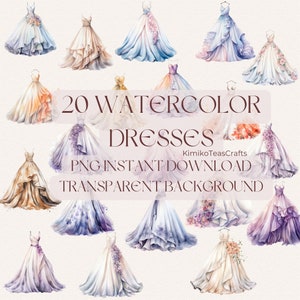 Watercolor Dresses Colorful PNG Transparent Background Clip Art Commercial Use Digital Download
