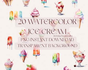 Watercolor Ice Cream Popsicle Sorbet Dessert Sundae PNG Clipart Transparent Background Digital Download Commercial Use