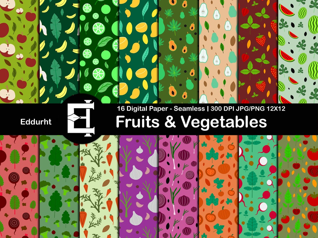 Fruits and Vegetables Digital Paper, Digital Paper, Pattern Seamless ...
