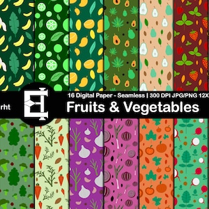 Fruits and Vegetables Digital Paper, Digital Paper, Pattern Seamless, Fruits andVegetables, Fruit and Vegetable Patterns Seamless