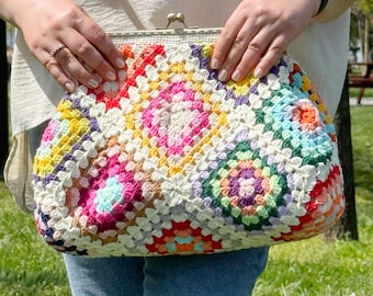 Oma tas gehaakte portemonnee Boho Tote retro stijl kleurrijke handtas handgemaakte draagtas festival portemonnee hippie vintage crossbody Afrikaanse tas
