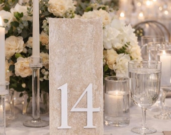 3D Travertine Stone Table Numbers | Wedding Unique Signage | Custom Layered Decor | Table Numbers | Tablescape Decor | Natural Marble