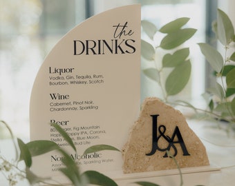 Acrylic Stone Signature Drinks Sign | Layered Menu | Wedding Menu | Table Numbers with Menu | Birthday Menu Table | Travertine Stone