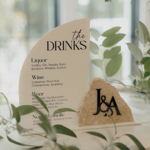 Acrylic Stone Signature Drinks Sign | Layered Menu | Wedding Menu | Table Numbers with Menu | Birthday Menu Table | Travertine Stone