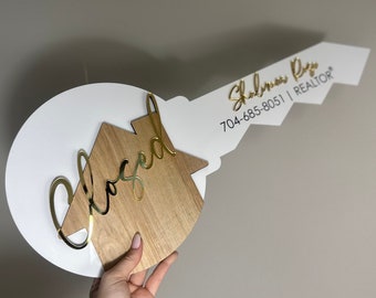 Personalized Realtor Key | Closing Realty | House Sold Acrylic and Wood Sign | Closing Prop | Realtor Gift Sold Sign | Closing Key