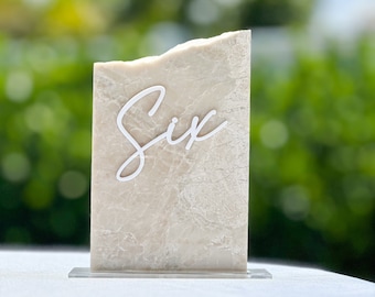 3D Marble Stone Table Numbers | Wedding Unique Signage | Custom Layered Decor | Table Numbers | Tablescape Decor | Travertine Looking