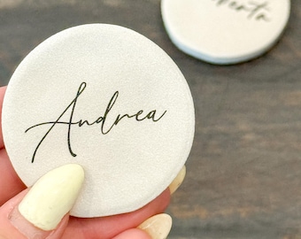 Porcelain Matte Stone Place Card Settings | Circle Name Tags | Stone Place Names | Wedding Place Names | Wedding Place Card Settings