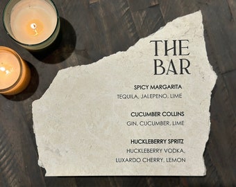 Marble Stone Bar Sign | Wedding Unique Signage | Menu sign, Drink Sign, Bar Sign | Signature Drinks