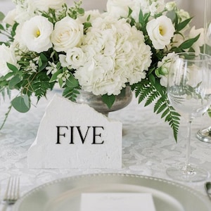 White Marble Wedding Table Numbers | Custom 3D Acrylic Stone Signs, 4x6 or 5x7 Inch