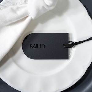 Luggage Tag Acrylic Place Card Settings with Leather Strap, Acrylic place names,  Matte Acrylic, Wedding Decor, Tablescape, Arch Luggage Tag