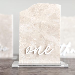 3D Marble Stone Table Numbers | Wedding Unique Signage | Custom Layered Decor | Table Numbers | Tablescape Decor | Travertine Looking