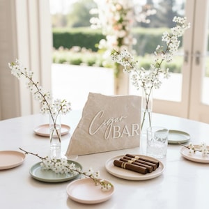Letrero 3D de mármol para bar de puros / Letrero para bodas / Decoración moderna para bodas / Recuerdos / Letreros para mesas de fiesta / Espejo dorado / Letrero para bar de puros