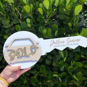 Personalized Car Key Sign with Sold | Closing Car Sales | Car Sold Acrylic and Wood Sign | Closing Prop | Car Sales Gift Sold Sign