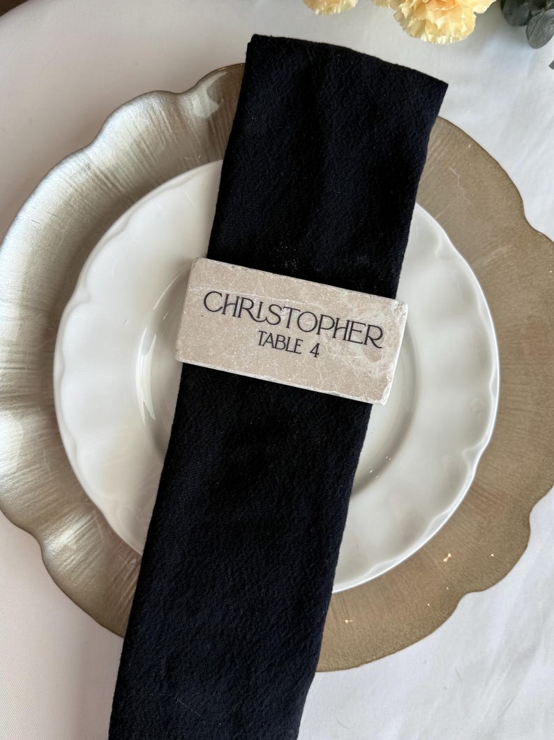 Travertine Stone Place Card | Acrylic Wedding Place Name | Matte Finish image 4