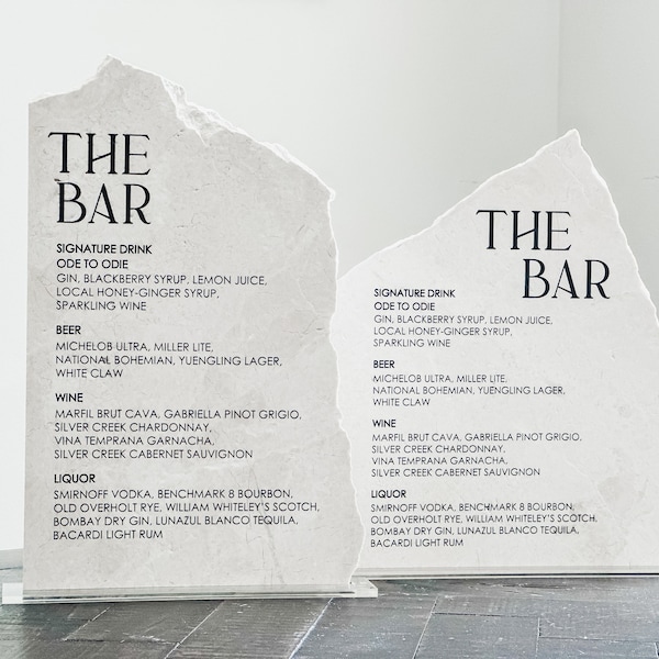 Marble Stone Bar Sign | Wedding Unique Signage | Menu sign, Drink Sign, Bar Sign | Signature Drinks