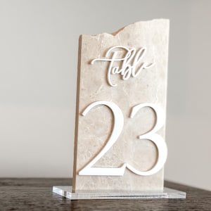 3D Marble Stone Table Numbers | Wedding Unique Signage | Custom Layered Decor | Table Numbers | Tablescape Decor | Travertine Looking