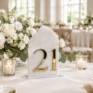 Números de mesa personalizados en 3D de acrílico con efecto mármol / Decoración para mesas de boda (4 x 6 pulgadas)
