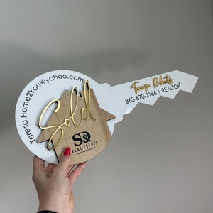 Personalized Realtor Key with Logo | Closing Realty | House Sold Acrylic and Wood Sign | Closing Prop | Realtor Gift Sold Sign