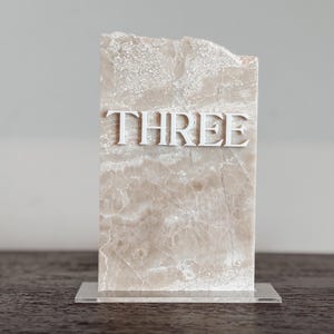 3D Marble Stone Table Numbers | Wedding Unique Signage | Custom Layered Decor | Table Numbers | Tablescape Decor | Travertine Looking